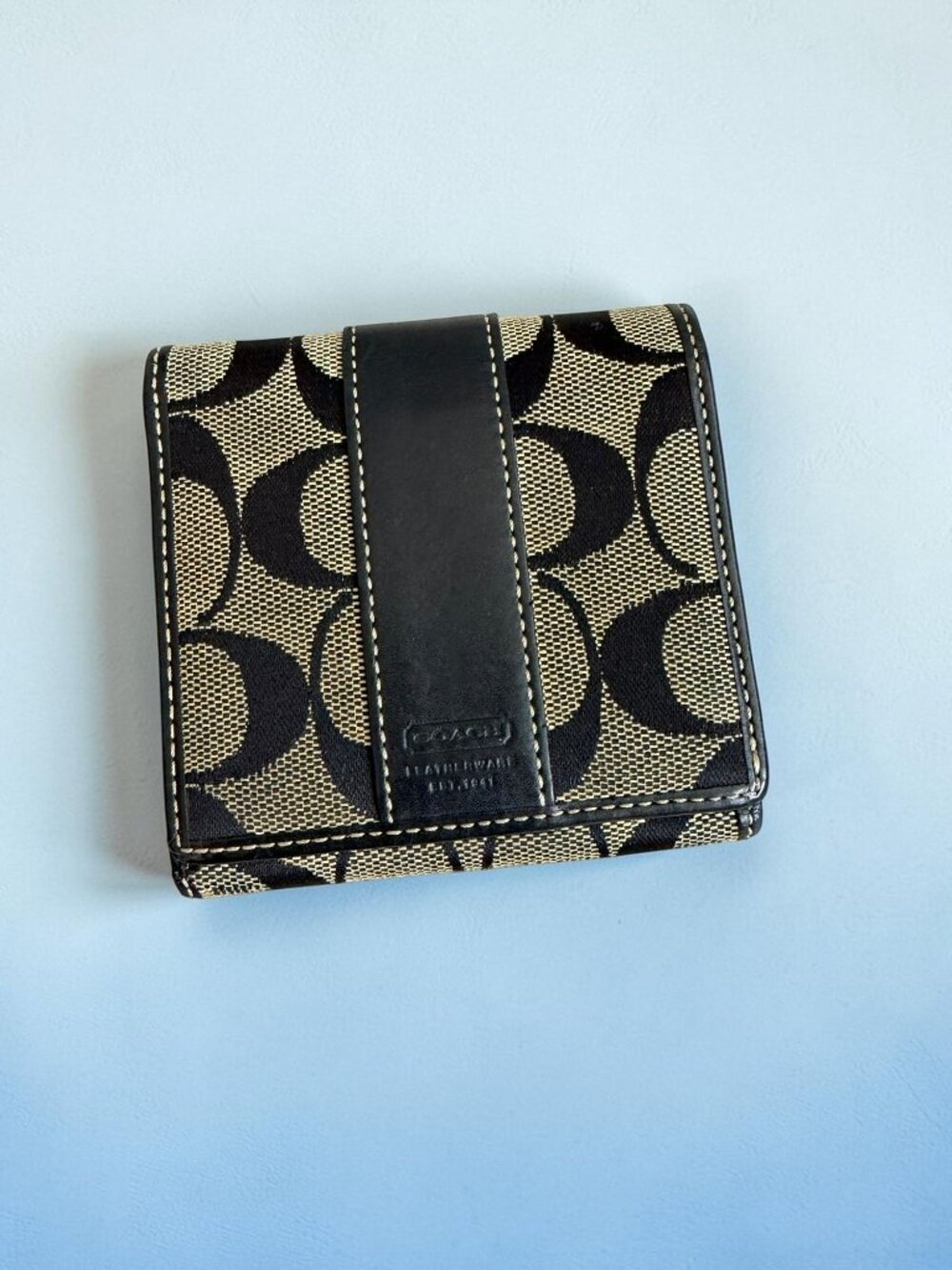 COACH Vintage Black Logo Snap Wallet Card Case